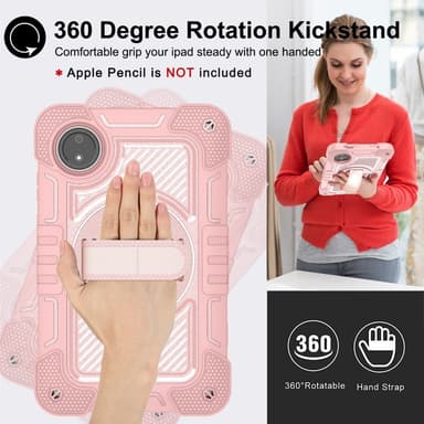 SKALO Xiaomi Redmi Pad SE 8.7 Extra Shockproof Armor 360 Kahva/Tripod Suojakuori - Ruusukulta