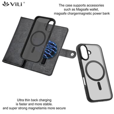 VILI iPhone 16 Plus GVB Series Lompakkokotelo PU-nahkaa - Musta