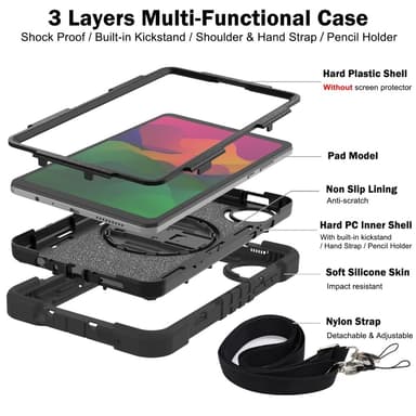 SKALO Xiaomi Redmi Pad SE 8.7 Extra Shockproof Armor 360 Kahva/Tripod Suojakuori - Musta