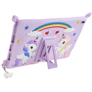 SKALO iPad 10.2 Shock Resistant Unicorn Rainbow Silicone Kuori  - Violetti