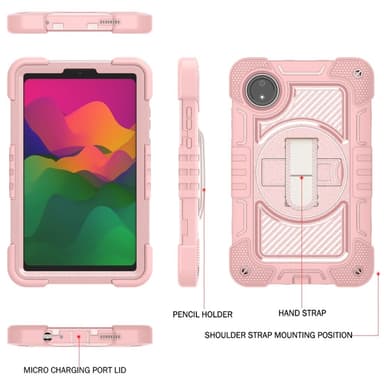 SKALO Xiaomi Redmi Pad SE 8.7 Extra Shockproof Armor 360 Kahva/Tripod Suojakuori - Ruusukulta
