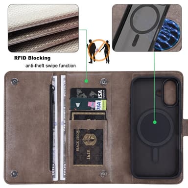 VILI iPhone 16 GVB Series Lompakkokotelo PU-nahkaa - Ruskea