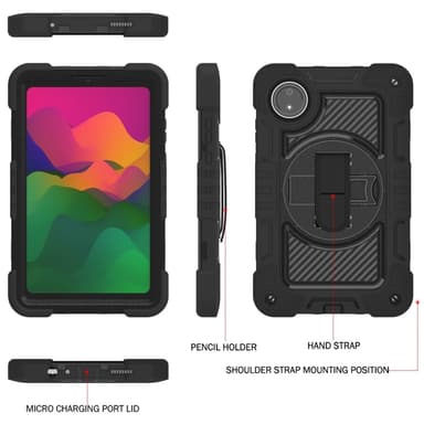 SKALO Xiaomi Redmi Pad SE 8.7 Extra Shockproof Armor 360 Kahva/Tripod Suojakuori - Musta