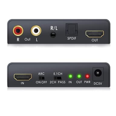 NÖRDIC HDMI 2.0 ARC 4K 60 Hz HDR erotin, YUV 4:4:4 HDMI-tulo HDMI-, SPDIF-, R/L- ja AUX-lähtö, ARC-muunnin
