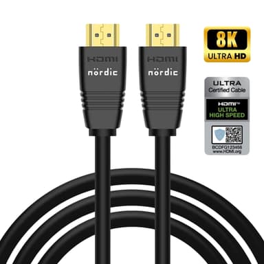 NÖRDIC CERTIFIED CABLES 1m Ultra High Speed ​​HDMI2.18K 60Hz 4K 120Hz 144Hz 48Gbps Dynamic HDR eARC Game Mode VRR Dolby ATMOS kullattu PVC musta