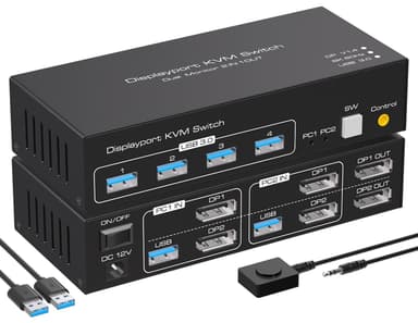 NÖRDIC KVM-kytkin 2–2 DisplayPort–DisplayPort, 8K60Hz/4K120Hz, 4x USB-A