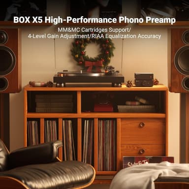 Fosi Audio Box X5 Mini Esivahvistin Kotiteatteri MM & MC Neulalle, Aktiiviset Kaiuttimet, 4-tason Säädettävä Gain 38/48/56/66 dB RCA:lla