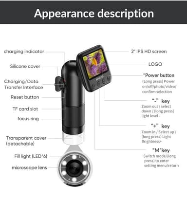APEXEL Käsikäyttöinen Digitaalinen Mikroskooppi 12X-24X Kannettava Mikroskooppi 2,0 Tuuman LCD-näyttö 2MP Kuva 720P Video LED-valoilla
