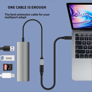 NÖRDIC 3m USB2.0 USB-C ha to C ho jatkokaapeli 2.4A 480Mbps 12W
