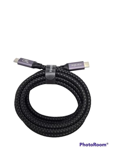 NÖRDIC 50 cm USB-C - C nylon punottu kaapeli pikalataus PD3.1 240W 48V 5A Emarkerilla