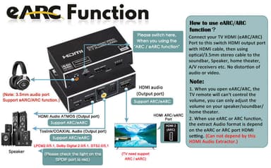 NÖRDIC HDMI Extractor 4K60Hz HDMI - HDMI + optinen Toslink + koaksiaalinen + 3,5 mm ääni + 7,1 CH HDMI Tuki eARC / ARC HDR Dolby ATMOS