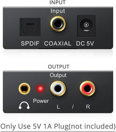 NÖRDIC 192 kHz audiomuunnin digitaalisesta analogiseen, Toslink ja koaksiaali, RCA L/R ja 3,5 mm, AUX D/A -muunnin