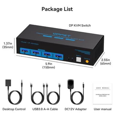 NÖRDIC KVM-kytkin 2–2 DisplayPort–DisplayPort, 8K60Hz/4K120Hz, 4x USB-A