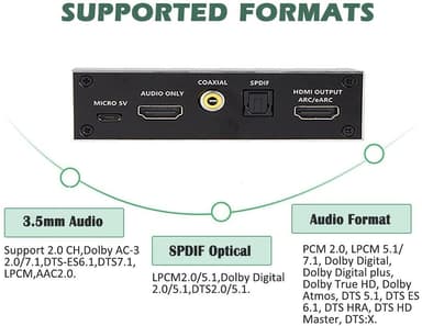 NÖRDIC HDMI Extractor 4K60Hz HDMI - HDMI + optinen Toslink + koaksiaalinen + 3,5 mm ääni + 7,1 CH HDMI Tuki eARC / ARC HDR Dolby ATMOS