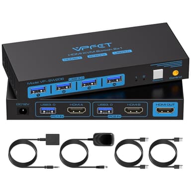 NÖRDIC KVM-kytkin 2-1 HDMI-HDMI, 8K60Hz/4K120Hz, 4x USB-A