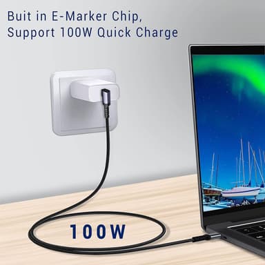 NÖRDIC 1,5m 10Gbps 5A Power Delivery PD100W Emarker USB3.2 Gen2 USB-C to C kaapeli pikalataus