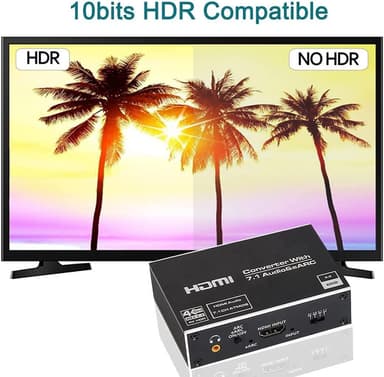 NÖRDIC HDMI Extractor 4K60Hz HDMI - HDMI + optinen Toslink + koaksiaalinen + 3,5 mm ääni + 7,1 CH HDMI Tuki eARC / ARC HDR Dolby ATMOS