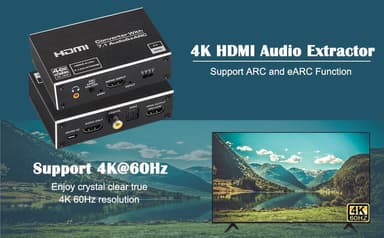 NÖRDIC HDMI Extractor 4K60Hz HDMI - HDMI + optinen Toslink + koaksiaalinen + 3,5 mm ääni + 7,1 CH HDMI Tuki eARC / ARC HDR Dolby ATMOS