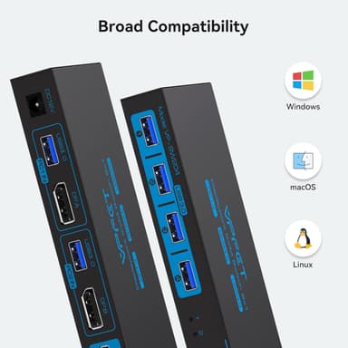 NÖRDIC KVM-kytkin 2–1 DisplayPort–DisplayPort, 8K60Hz/4K120Hz, 4x USB-A