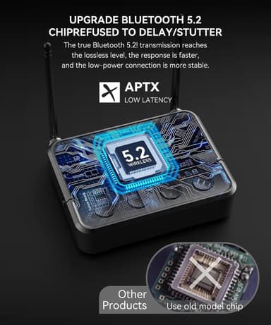 NÖRDIC Bluetooth 5.2 langaton lähetin dual link -vastaanotin DAC Qualcomm aptXLL aptX HD 3,5 mm AUX RCA optinen