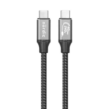 NÖRDIC 50 cm USB4 USB-C–C nylonpunoskaapeli PD3.1, 240 W pikalataus 40G 8K60Hz 4K120Hz 5K60Hz 2x4K60Hz Emarker-yhteensopiva Thunderbolt 4 ja 3