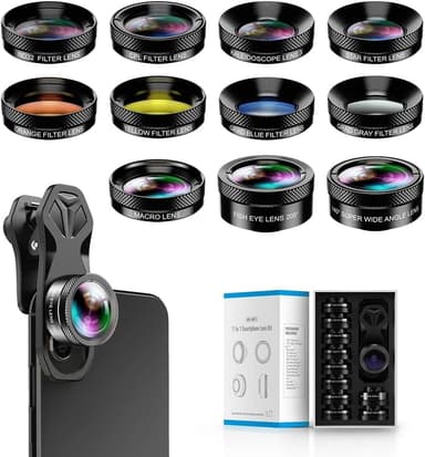 Apexel 11-in-1 Mobiilipuhelimen Kameran Linssipaketti, Laajakulma- ja Makrolinssi + Fisheye-linssi