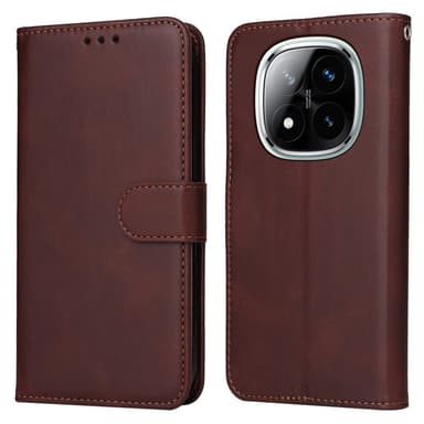 SKALO Xiaomi Redmi Note 14 Pro+ 5G PU-nahka Lompakkokotelo - Ruskea