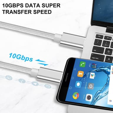 NÖRDIC 50cm USB C 3.1 USB C Nylon Braided Kaapeli Pika lataus 5A Gen2 10Gbps Power Delivery PD 100W Emarker White