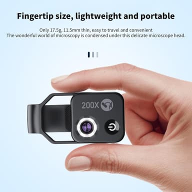 APEXEL 200x Mobiilimikroskooppi, Mini Taskumikroskooppi, 6 LED-valo-opasta, 2 kirkkaustason säätöä, Suurennus Makrolinssisarja Puhelinkameraan