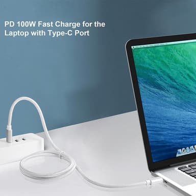 NÖRDIC 50cm USB C 3.1 USB C Nylon Braided Kaapeli Pika lataus 5A Gen2 10Gbps Power Delivery PD 100W Emarker White