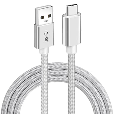 NÖRDIC 50cm USB C USB A kaapeli USB3.1 Gen1 Nopea lataus 3A 60W 5Gbps Nylon Braided White
