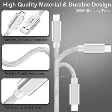 NÖRDIC 50cm USB C USB A kaapeli USB3.1 Gen1 Nopea lataus 3A 60W 5Gbps Nylon Braided White