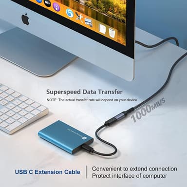 NÖRDIC 1m USB3.2 Gen2 USB-C jatkokaapeli uros-naaras 10Gbps 5A 100W Thunderbolt3
