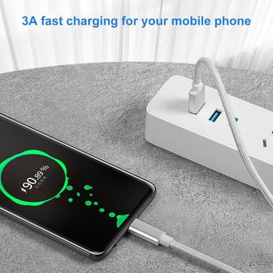 NÖRDIC 50cm USB C USB A kaapeli USB3.1 Gen1 Nopea lataus 3A 60W 5Gbps Nylon Braided White
