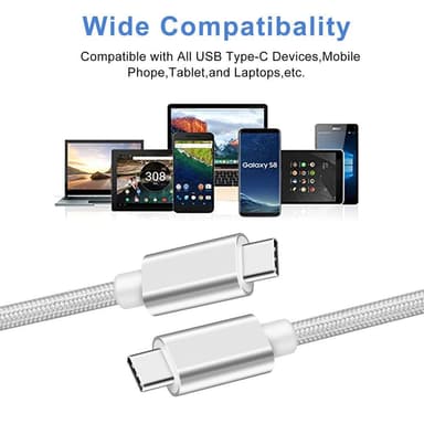 NÖRDIC 50cm USB C 3.1 USB C Nylon Braided Kaapeli Pika lataus 5A Gen2 10Gbps Power Delivery PD 100W Emarker White