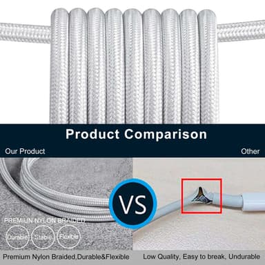NÖRDIC 50cm USB C USB A kaapeli USB3.1 Gen1 Nopea lataus 3A 60W 5Gbps Nylon Braided White