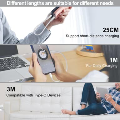 NÖRDIC 50cm USB C USB A kaapeli USB3.1 Gen1 Nopea lataus 3A 60W 5Gbps Nylon Braided White