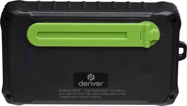Denver 10000 mAh varavirtalähde aurinkopaneelilla ja käsikammella