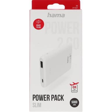 Hama Powerbank Slim 5000mAh Valkoinen
