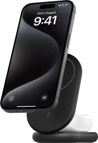 Belkin BoostCharge 2-in-1 15 W Qi2 magneettinen laturi (musta)