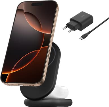 Belkin BoostCharge 2-in-1 15 W Qi2 magneettinen laturi (musta)