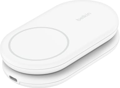 Belkin BoostCharge 2-in-1 15 W Qi2 magneettinen laturi (valkoinen)