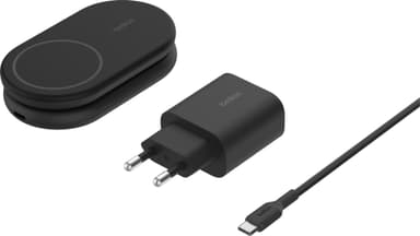 Belkin BoostCharge 2-in-1 15 W Qi2 magneettinen laturi (musta)