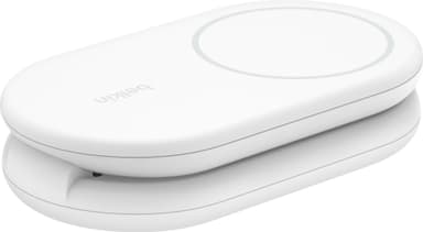 Belkin BoostCharge 2-in-1 15 W Qi2 magneettinen laturi (valkoinen)