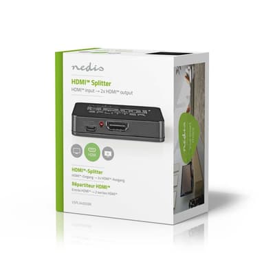Nedis HDMI ™ Jakaja | 2-Porttinen port(s) | HDMI™ tulo | 2x HDMI™ lähtö | 4K@30Hz | 2.25 Gbps | ABS-Muovi / PVC | Musta