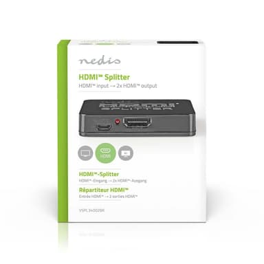 Nedis HDMI ™ Jakaja | 2-Porttinen port(s) | HDMI™ tulo | 2x HDMI™ lähtö | 4K@30Hz | 2.25 Gbps | ABS-Muovi / PVC | Musta