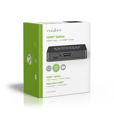Nedis HDMI ™ Jakaja | 2-Porttinen port(s) | HDMI™ tulo | 2x HDMI™ lähtö | 4K@30Hz | 2.25 Gbps | ABS-Muovi / PVC | Musta