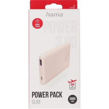 Hama Powerbank Slim 5000mAh Vaaleanpunainen