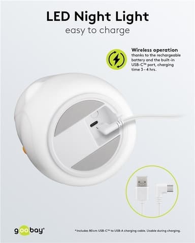 Goobay LED-nattlampa ""Pingvin"" varmvitt ljus och 7 färgskiftningar (RGB-ljus), med 3 ljuslägen, beröringssensor och Li-ion-batteri (3,7 V/1200 mAh), tillverkat av mjukt silikon