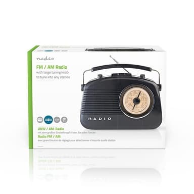 Nedis FM-radio | Pöytämalli | AM / FM | Paristokäyttöinen / Verkkovirtakäyttöinen | Analoginen | 4.5 W | IP20 | Kantokahva | Musta
